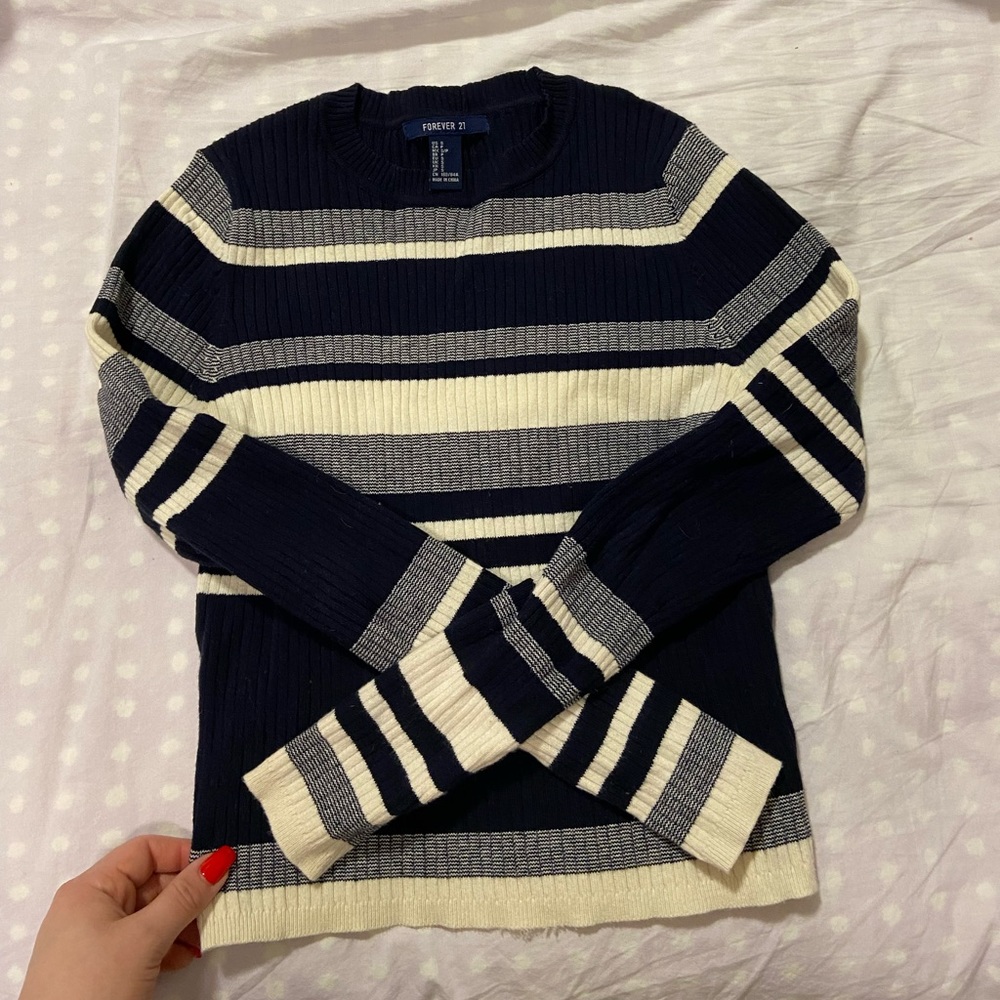 Forever 21 block stripe sweater navy